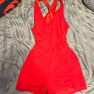 Red backless romper